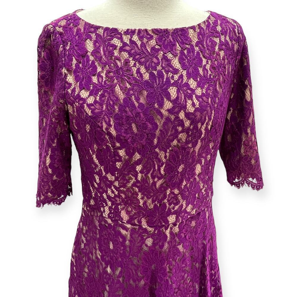 ML Monique Lhuillier Floral Lace Fit & Flare Mini Dress Lined Magenta Women's 14 - Picture 4 of 7